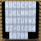Stencil Letter Alphabet (1x2 LEGO tiles with custom pad printing)