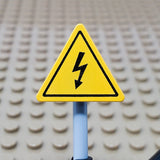"High Voltage Warning" Yellow Triangular Sign with Clip (Custom Pad Printed LEGO)
