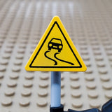 "Slippery Road Warning" Triangular Sign with Clip (Custom Pad Printed LEGO)